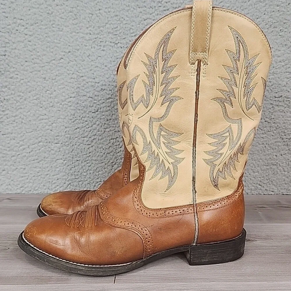 Ariat Heritage Stockman Boots Women Size 7B Brown Tan Leather Round Toe Western